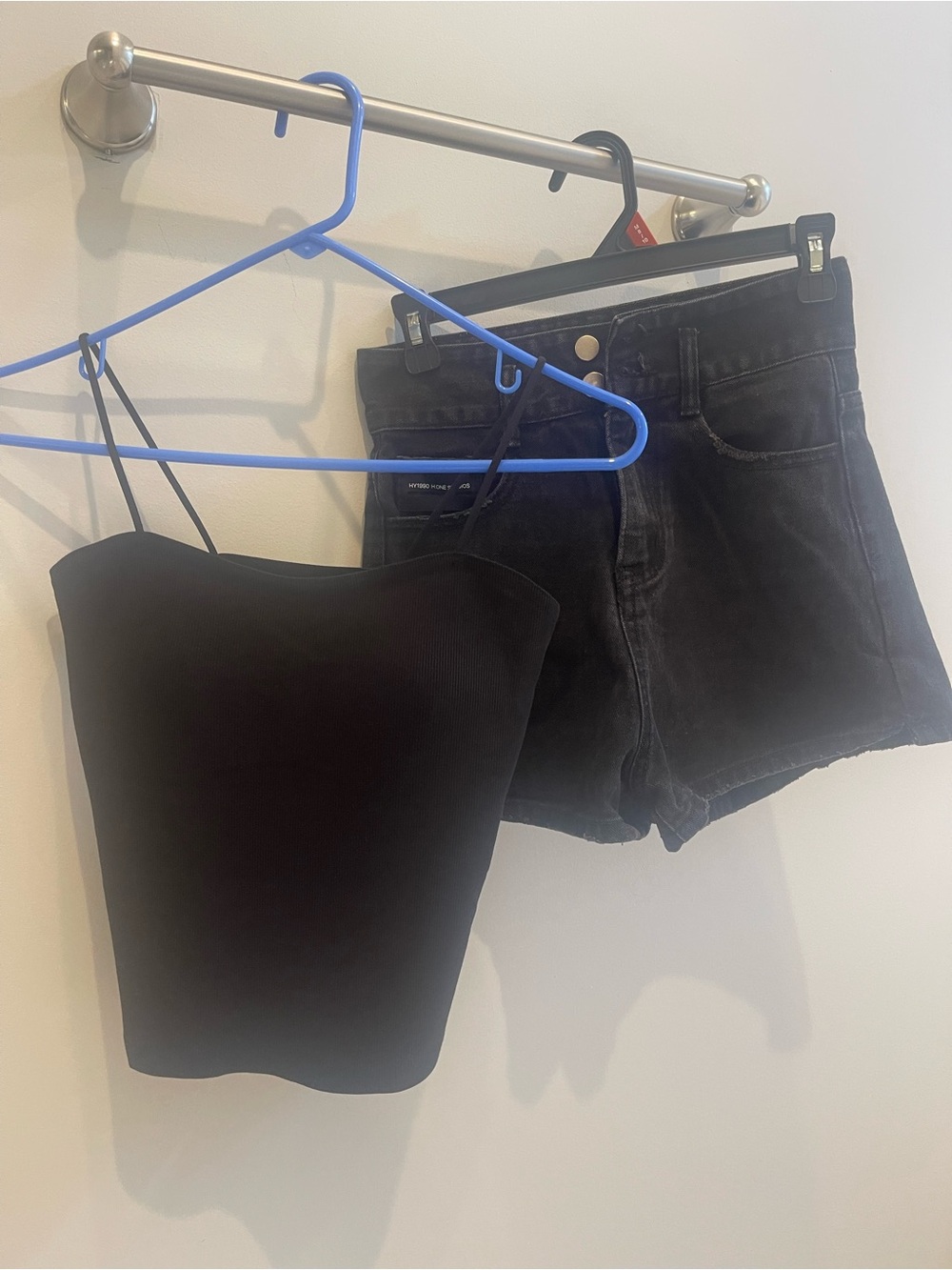 Black High-Rise Denim Shorts+cami top